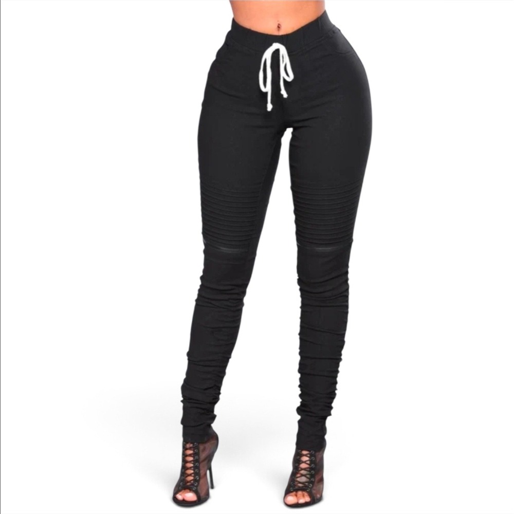 Like An Angel Moto Joggers Womens‎ 1X Black Excellent Ribbed Zipper Detail Pants